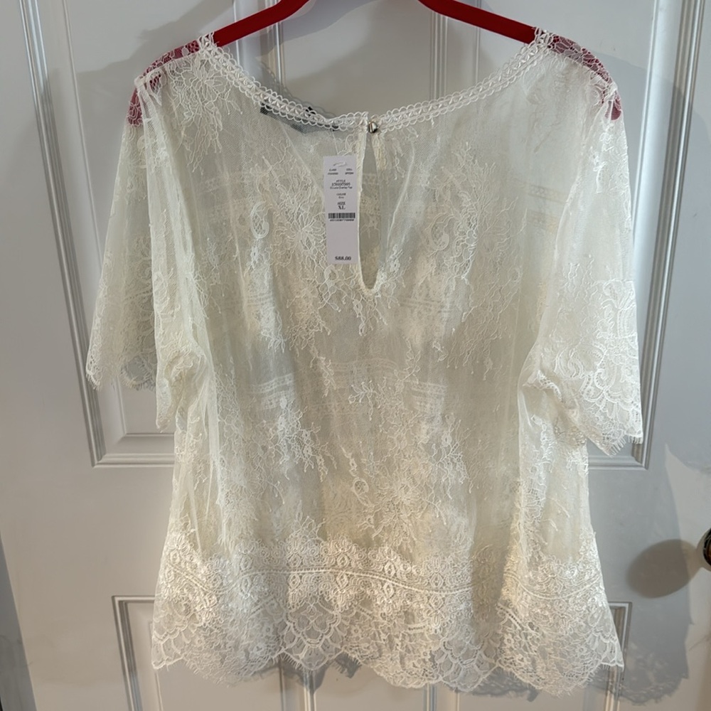 New with Tags  White House Black Market XL Ruffle-Detail Lace Blouse